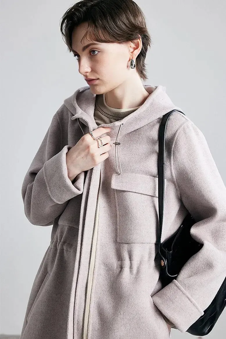 100 Wool Zip Front Double Faced Coat with Hood