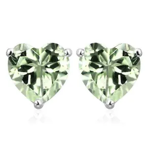 1.42 CT GREEN AMETHYST 10KT SOLID GOLD HEART SHAPE EARRINGS STUD