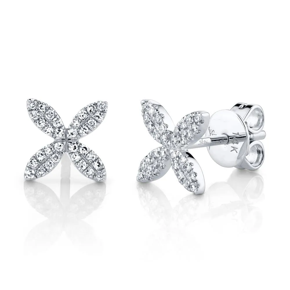 14k Gold 0.16 Carat Diamond Flower Earring, Available in White, Rose and Yellow Gold