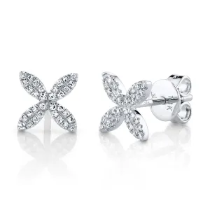 14k Gold 0.16 Carat Diamond Flower Earring, Available in White, Rose and Yellow Gold