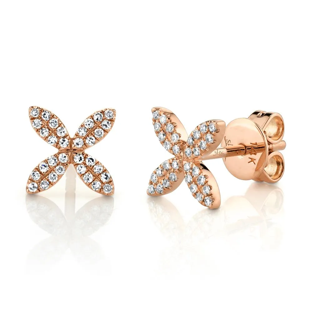 14k Gold 0.16 Carat Diamond Flower Earring, Available in White, Rose and Yellow Gold