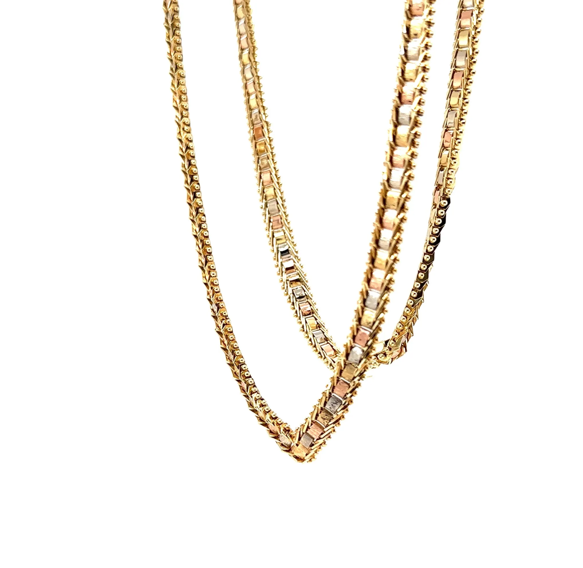 14K Tri Tone Pattern Link Fashion Necklace