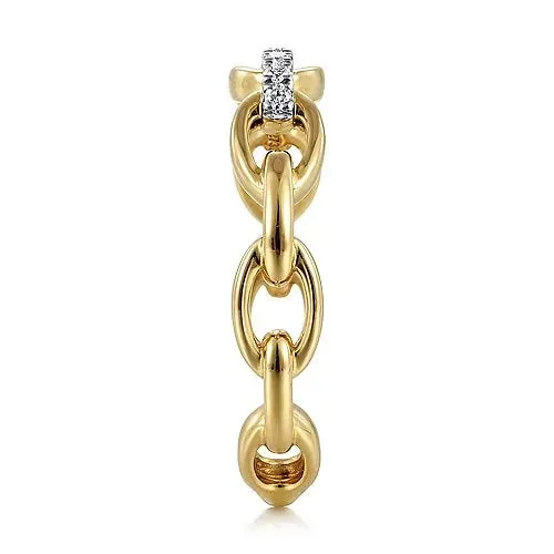 14K Yellow Gold Diamond Oval Link Chain Ladies Ring
