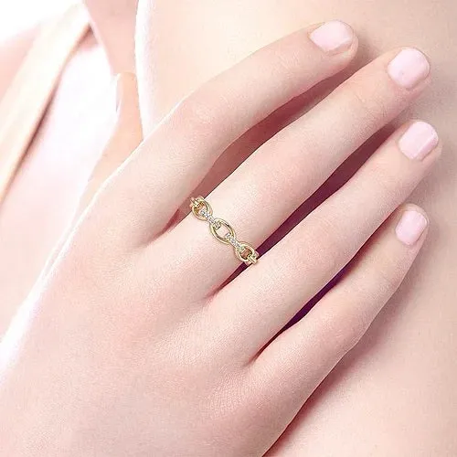 14K Yellow Gold Diamond Oval Link Chain Ladies Ring
