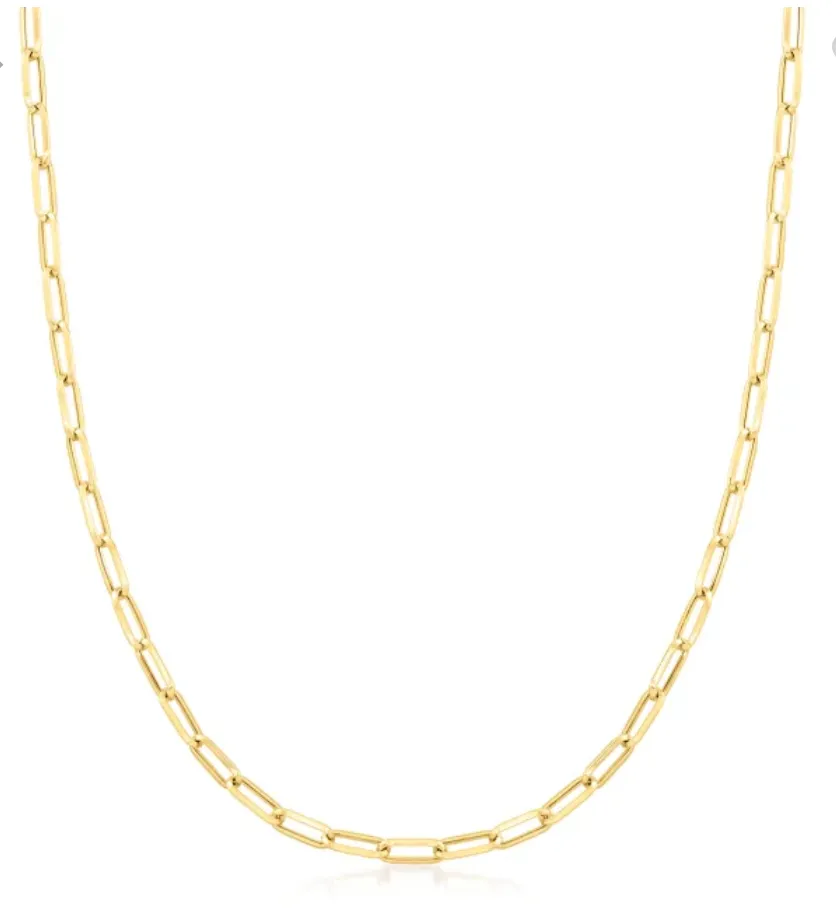 14k Yellow Gold Paperclip Link Chain Necklace 18" 3mm
