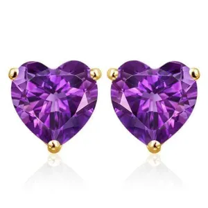 1.51 CT AMETHYST 10KT SOLID GOLD HEART SHAPE EARRINGS STUD