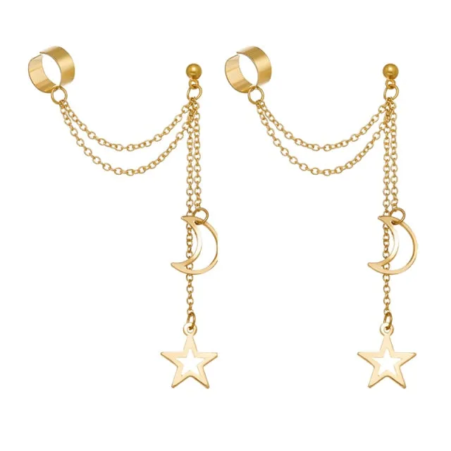 17KM Gold Leaves Ear Cuff Black Non-Piercing Ear Clips / Fake Cartilage Earrings Clip Earrings For Women/Men
