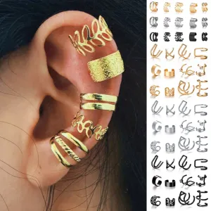 17KM Gold Leaves Ear Cuff Black Non-Piercing Ear Clips / Fake Cartilage Earrings Clip Earrings For Women/Men
