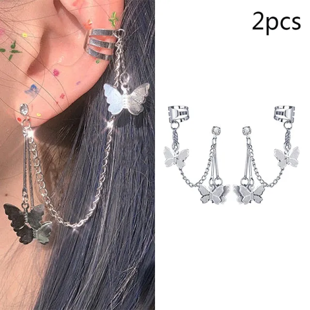 17KM Gold Leaves Ear Cuff Black Non-Piercing Ear Clips / Fake Cartilage Earrings Clip Earrings For Women/Men