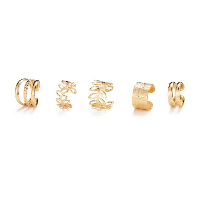 17KM Gold Leaves Ear Cuff Black Non-Piercing Ear Clips / Fake Cartilage Earrings Clip Earrings For Women/Men
