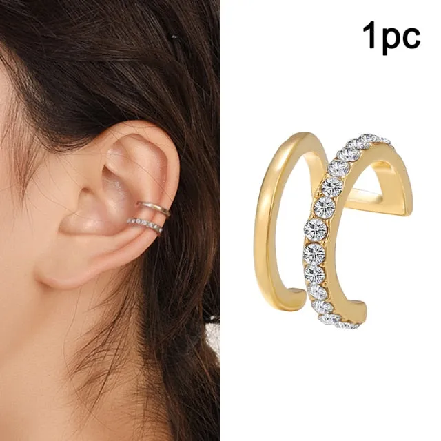 17KM Gold Leaves Ear Cuff Black Non-Piercing Ear Clips / Fake Cartilage Earrings Clip Earrings For Women/Men