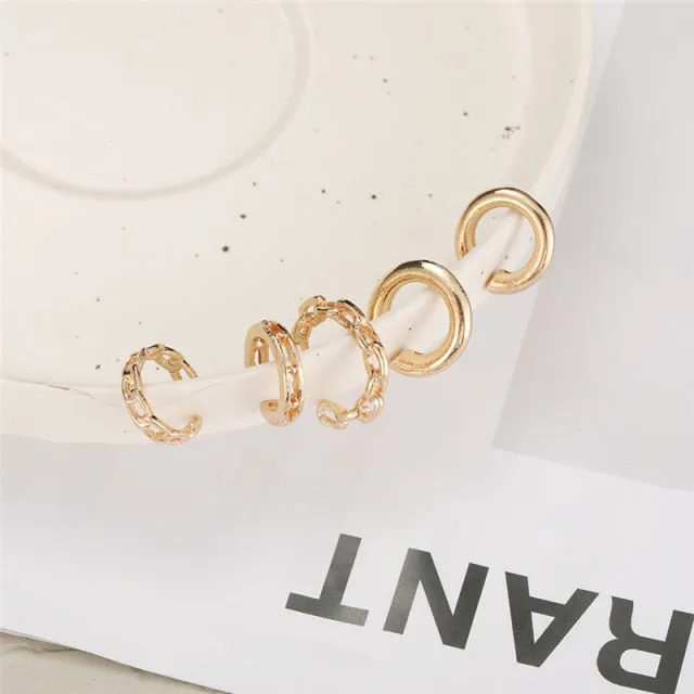 17KM Gold Leaves Ear Cuff Black Non-Piercing Ear Clips / Fake Cartilage Earrings Clip Earrings For Women/Men