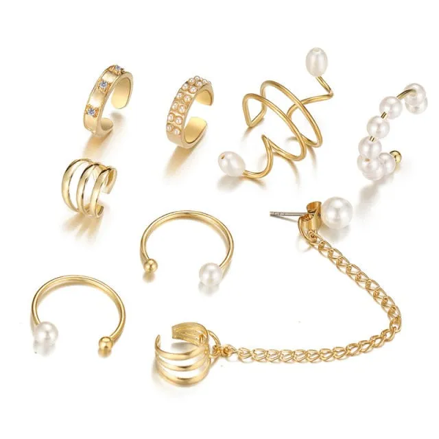 17KM Gold Leaves Ear Cuff Black Non-Piercing Ear Clips / Fake Cartilage Earrings Clip Earrings For Women/Men