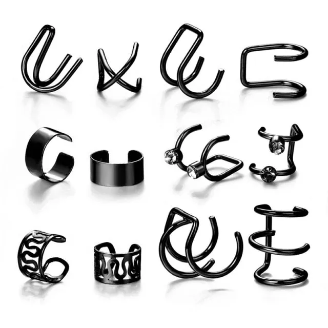 17KM Gold Leaves Ear Cuff Black Non-Piercing Ear Clips / Fake Cartilage Earrings Clip Earrings For Women/Men