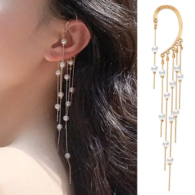 17KM Gold Leaves Ear Cuff Black Non-Piercing Ear Clips / Fake Cartilage Earrings Clip Earrings For Women/Men