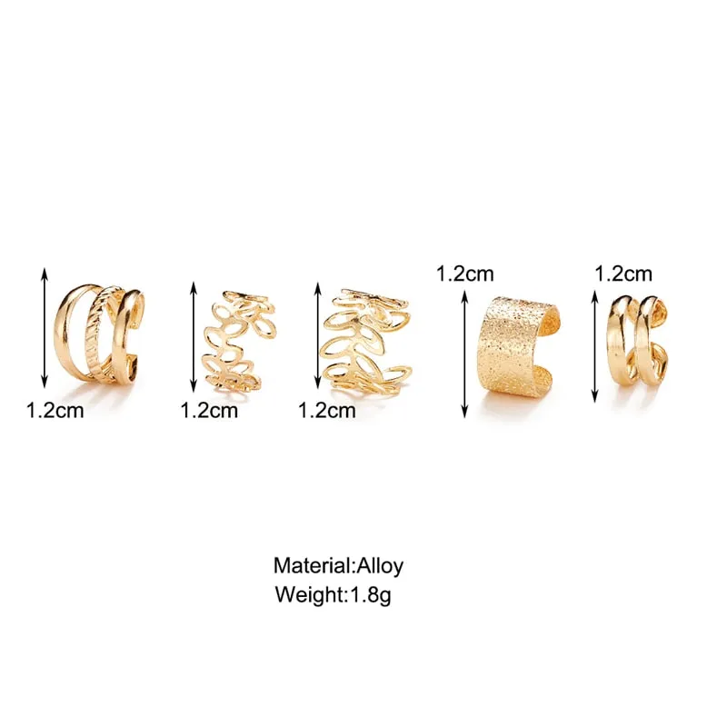 17KM Gold Leaves Ear Cuff Black Non-Piercing Ear Clips / Fake Cartilage Earrings Clip Earrings For Women/Men
