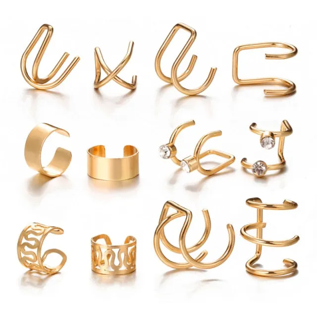 17KM Gold Leaves Ear Cuff Black Non-Piercing Ear Clips / Fake Cartilage Earrings Clip Earrings For Women/Men