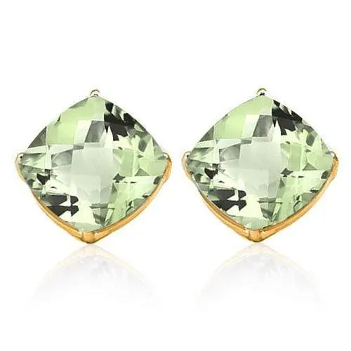 1.80 CT GREEN AMETHYST 10KT SOLID GOLD EARRINGS STUD