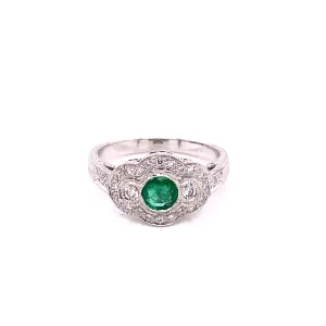 18KW Round Emerald & Diamond Fashion Ring