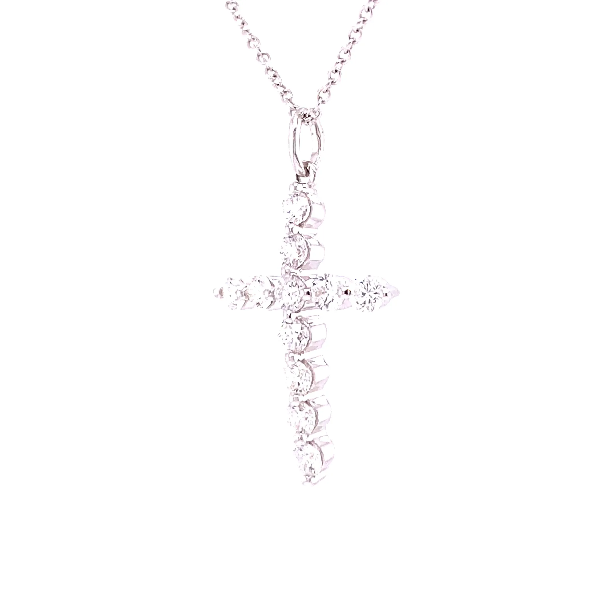 18KW Round White Diamond Fashion Cross