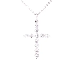 18KW Round White Diamond Fashion Cross