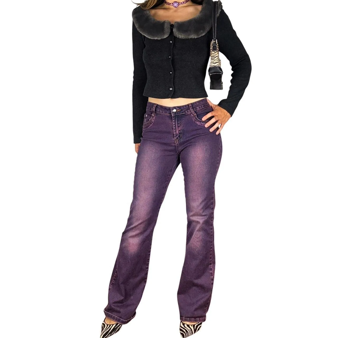 90s Caché Violet Flare Jeans (M)