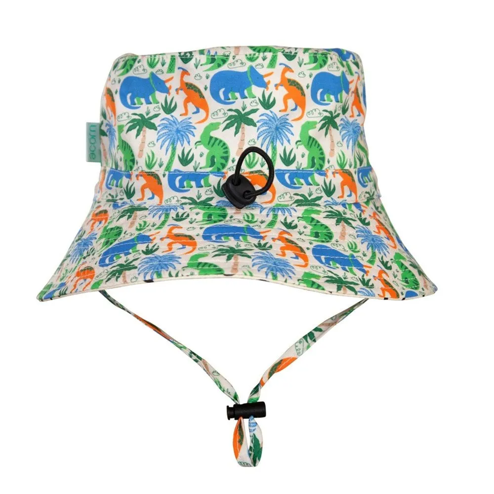 Acorn Kids: Wide Brim Bucket Hat Prehistoric Natural Blue Orange