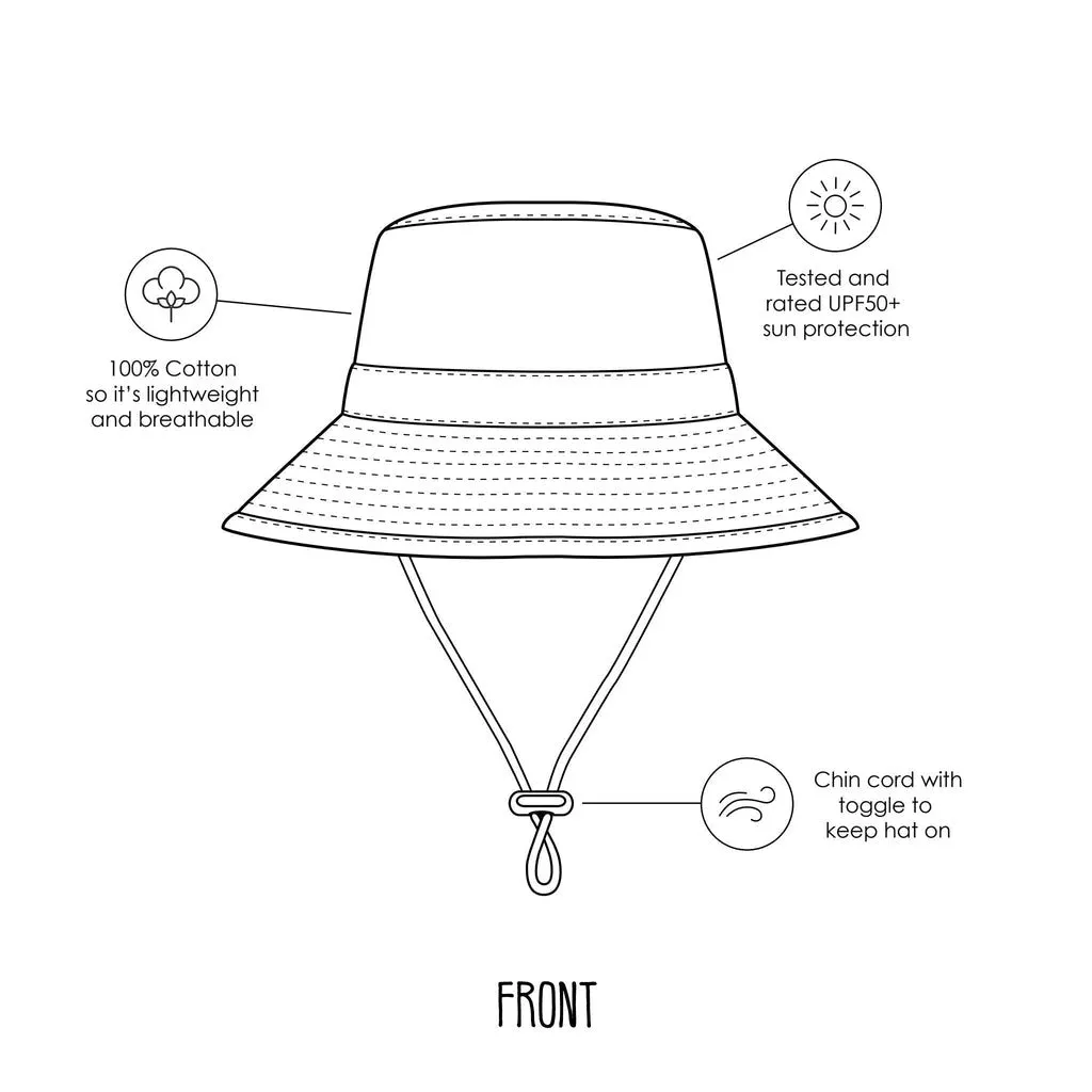 Acorn Kids: Wide Brim Bucket Hat Prehistoric Natural Blue Orange