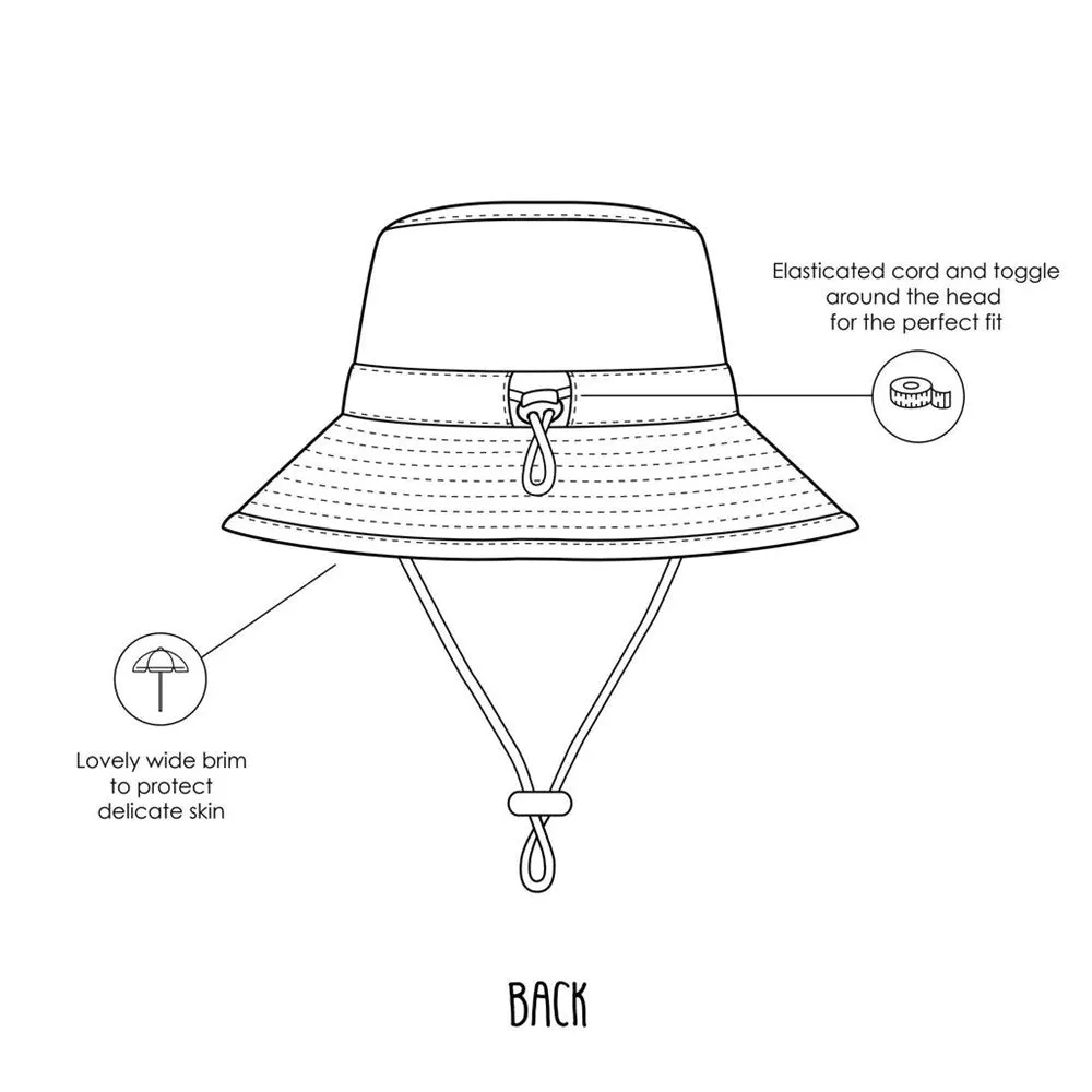Acorn Kids: Wide Brim Bucket Hat Prehistoric Natural Blue Orange