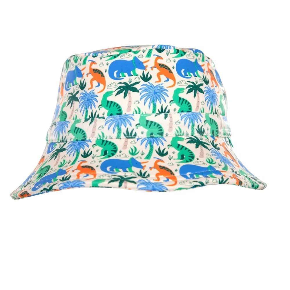 Acorn Kids: Wide Brim Swim Bucket Hat Prehistoric Natural Blue Orange
