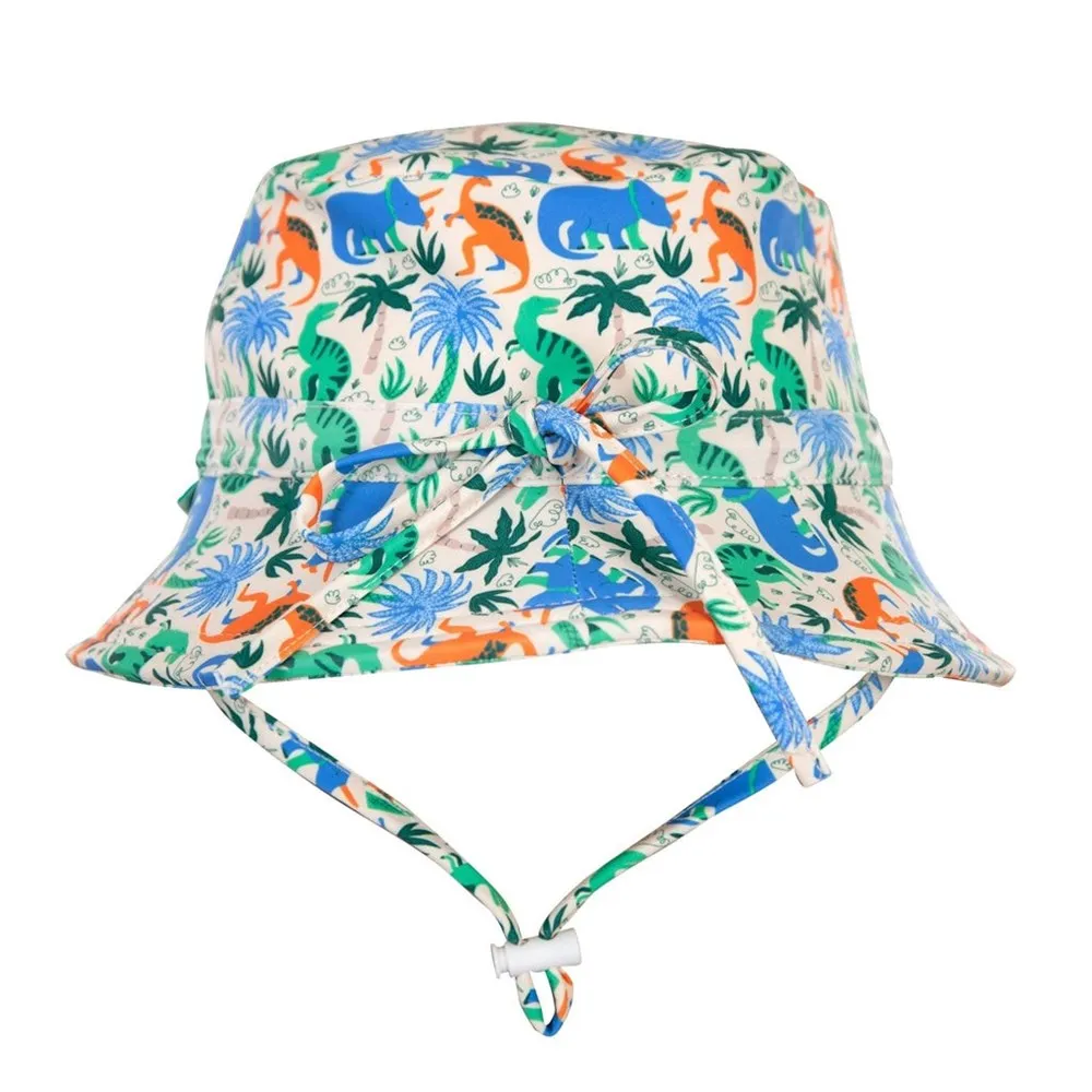 Acorn Kids: Wide Brim Swim Bucket Hat Prehistoric Natural Blue Orange