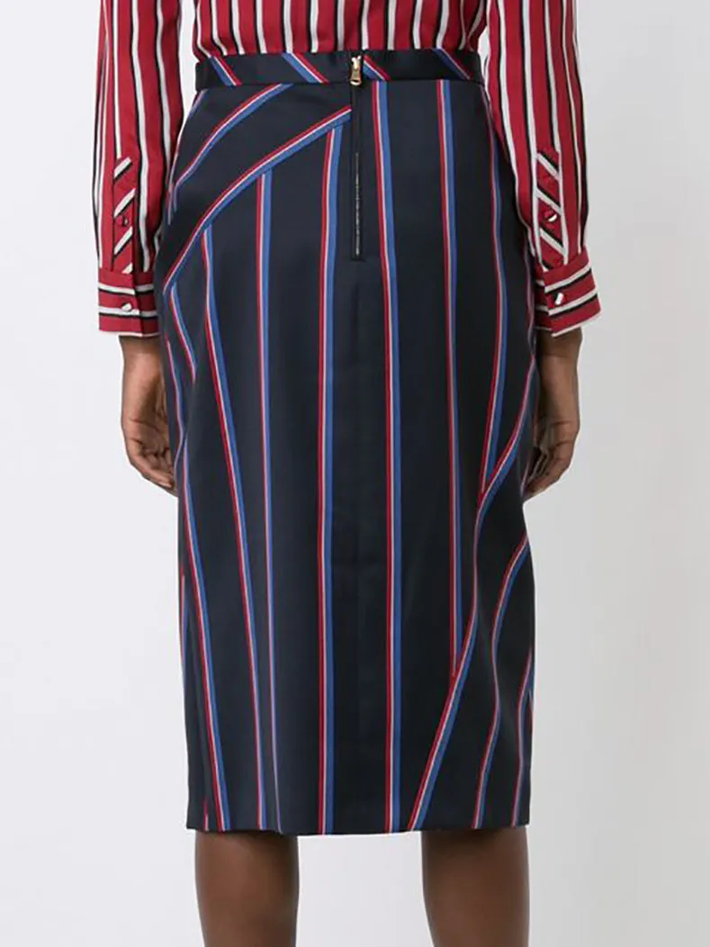 Altuzarra Monroe Navy and Red Striped Wool Pencil Skirt - 12