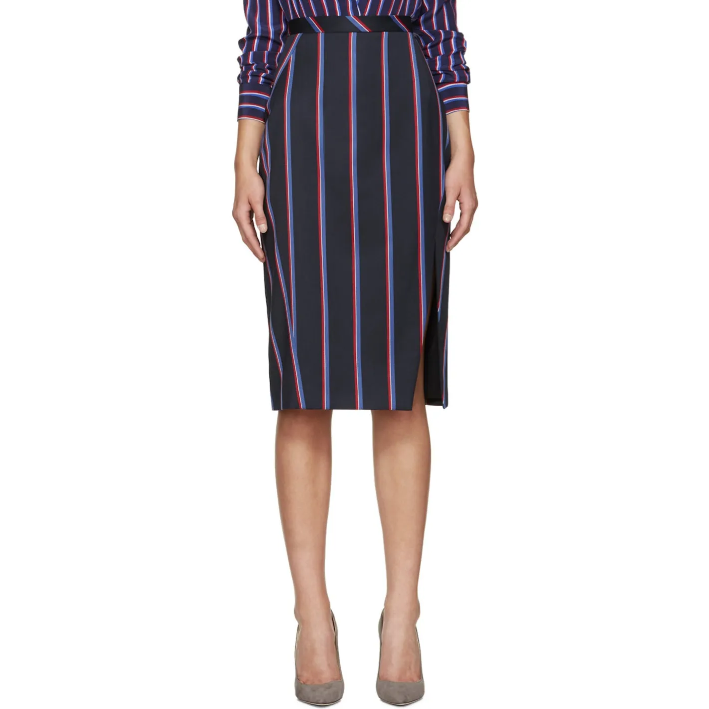 Altuzarra Monroe Navy and Red Striped Wool Pencil Skirt - 12