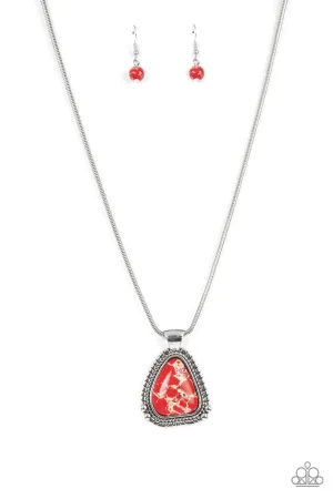 Artisan Adventure - Red - Stone Asymmetrical Pendant Paparazzi Short Necklace