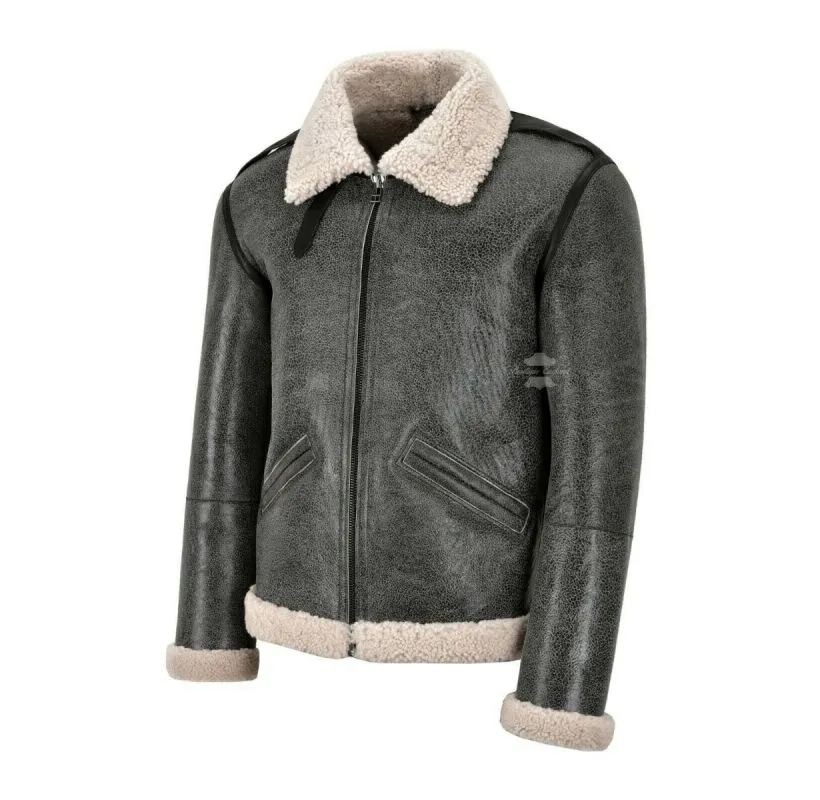 B-6 Men's Shearling Jacket Classic Aviator Flying Sheepskin Fur Jacket