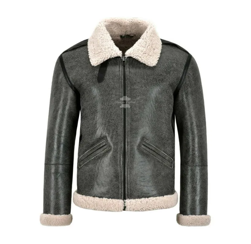 B-6 Men's Shearling Jacket Classic Aviator Flying Sheepskin Fur Jacket