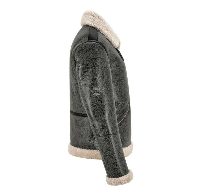 B-6 Men's Shearling Jacket Classic Aviator Flying Sheepskin Fur Jacket