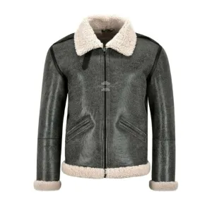 B-6 Men's Shearling Jacket Classic Aviator Flying Sheepskin Fur Jacket
