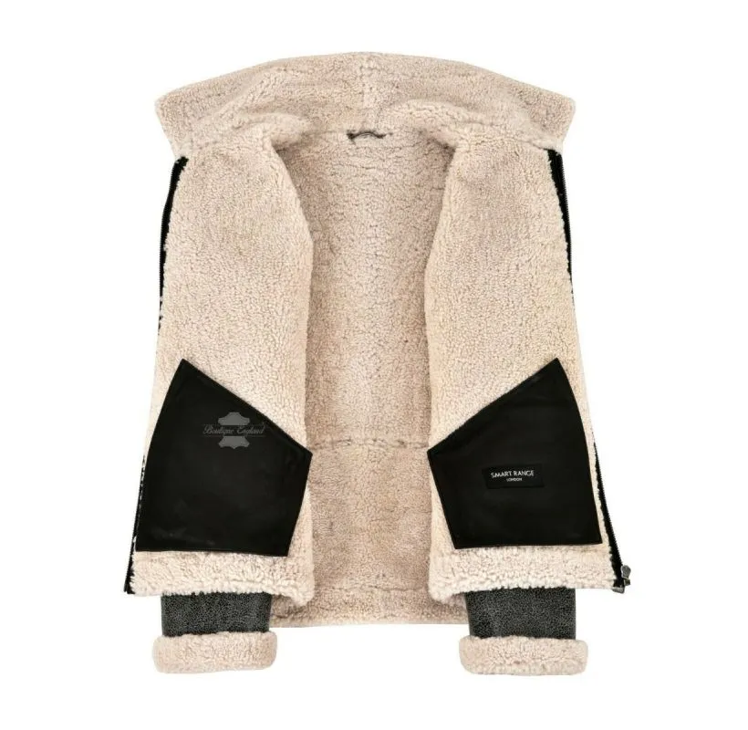 B-6 Men's Shearling Jacket Classic Aviator Flying Sheepskin Fur Jacket