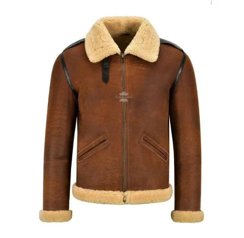 B-6 Men's Shearling Jacket Classic Aviator Flying Sheepskin Fur Jacket