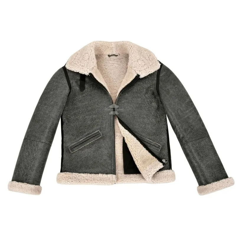 B-6 Men's Shearling Jacket Classic Aviator Flying Sheepskin Fur Jacket