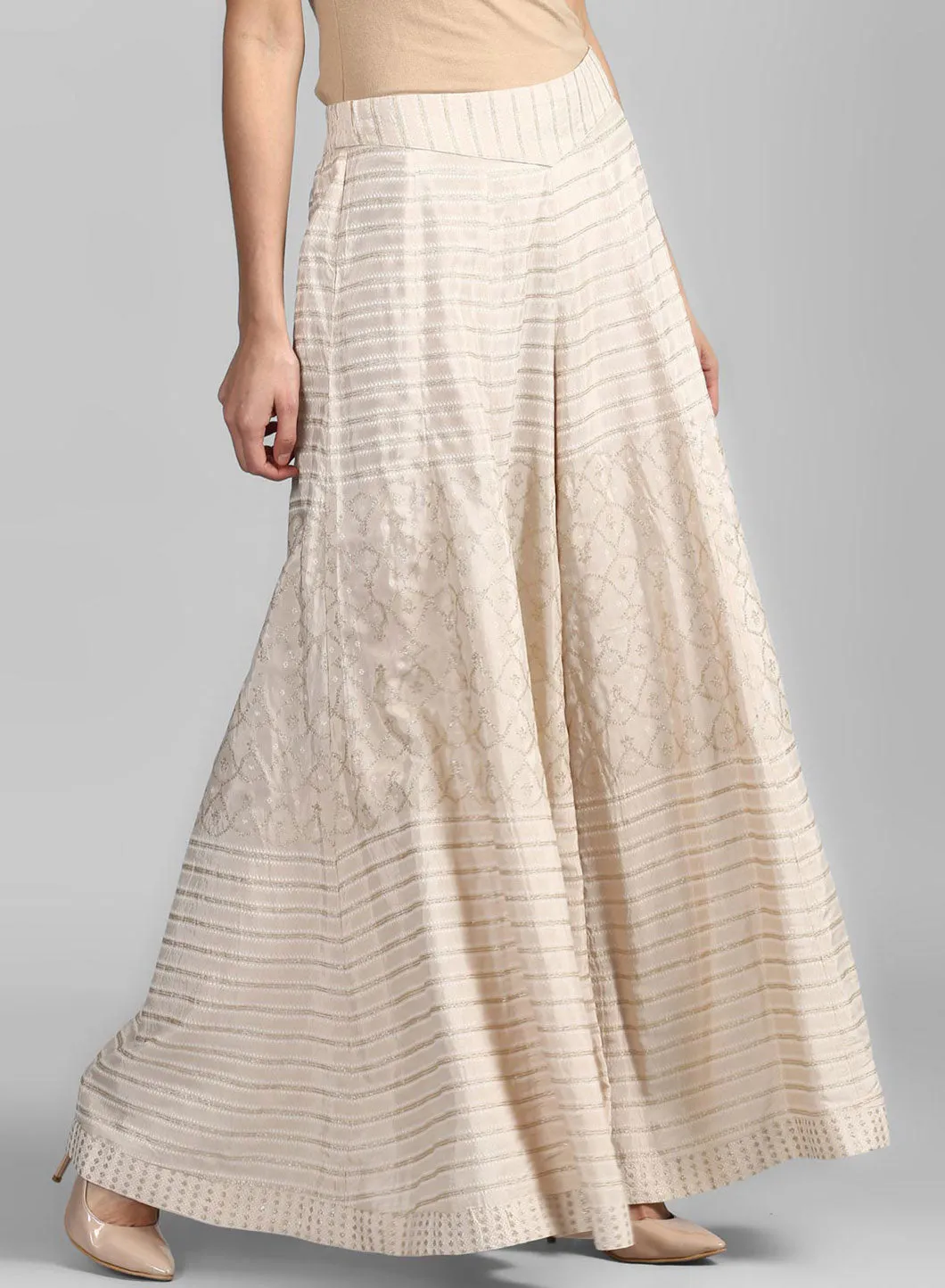 Beige Glitter Print Culottes