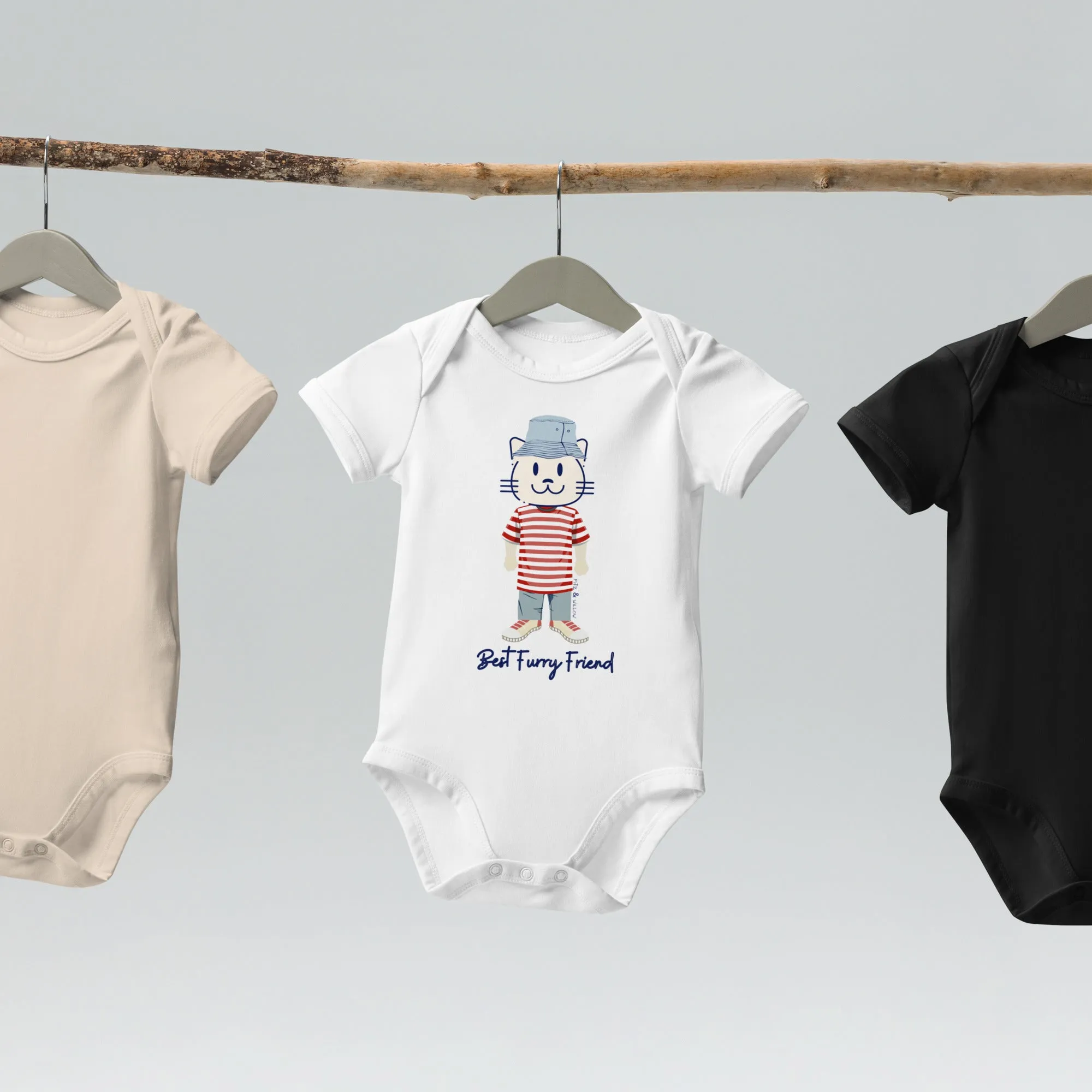BFF, Cat themed organic newborn bodysuit