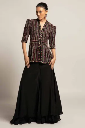 Black Peplum Top & Flare Pants