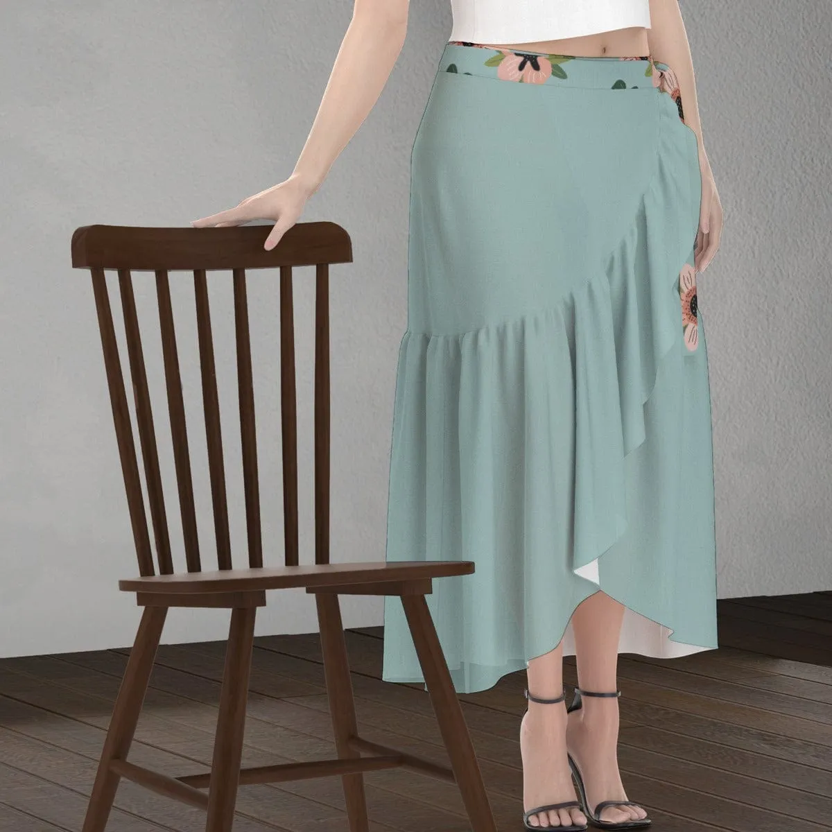 Blue Green Coral Floral skirt -  Women's Wrap Skirt