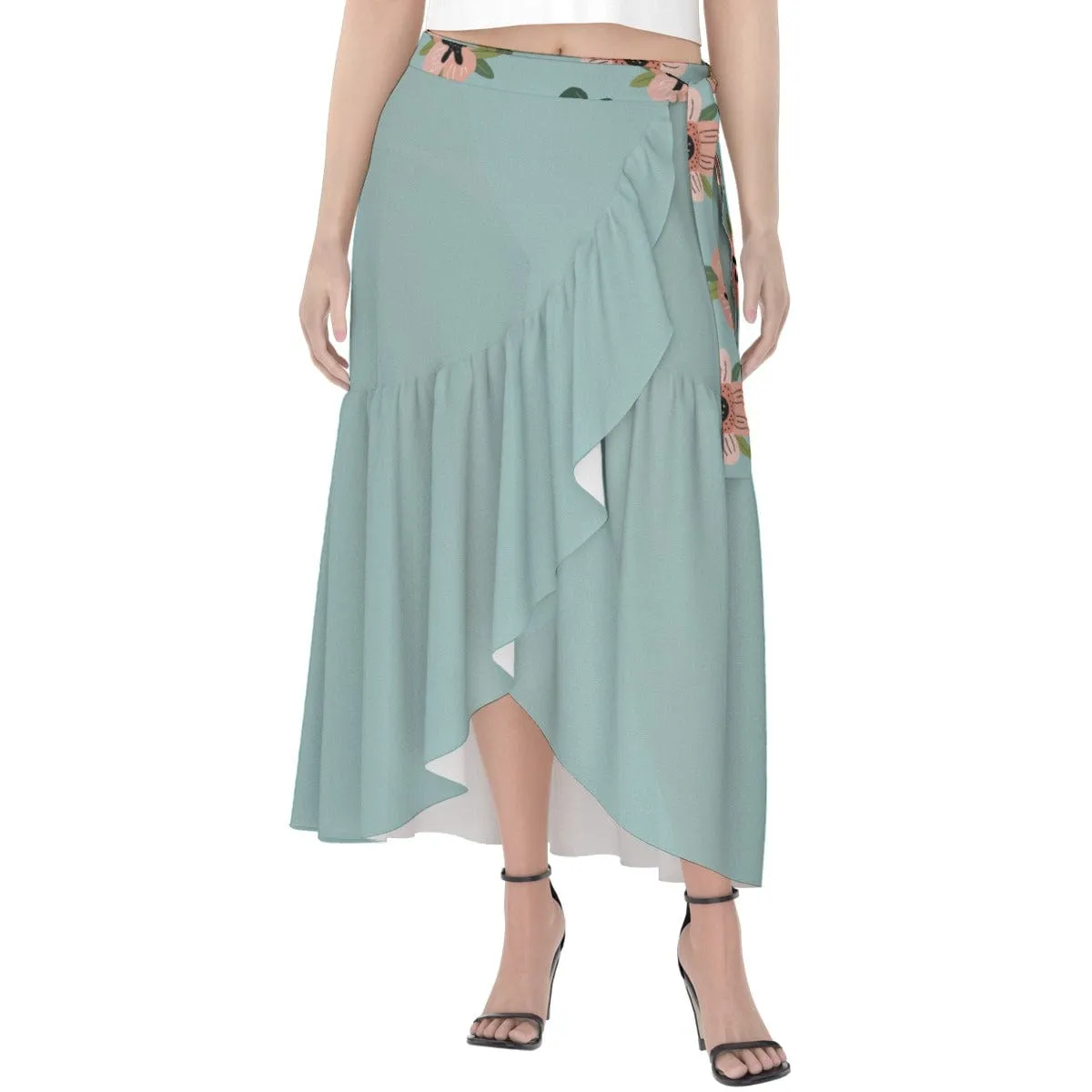 Blue Green Coral Floral skirt -  Women's Wrap Skirt