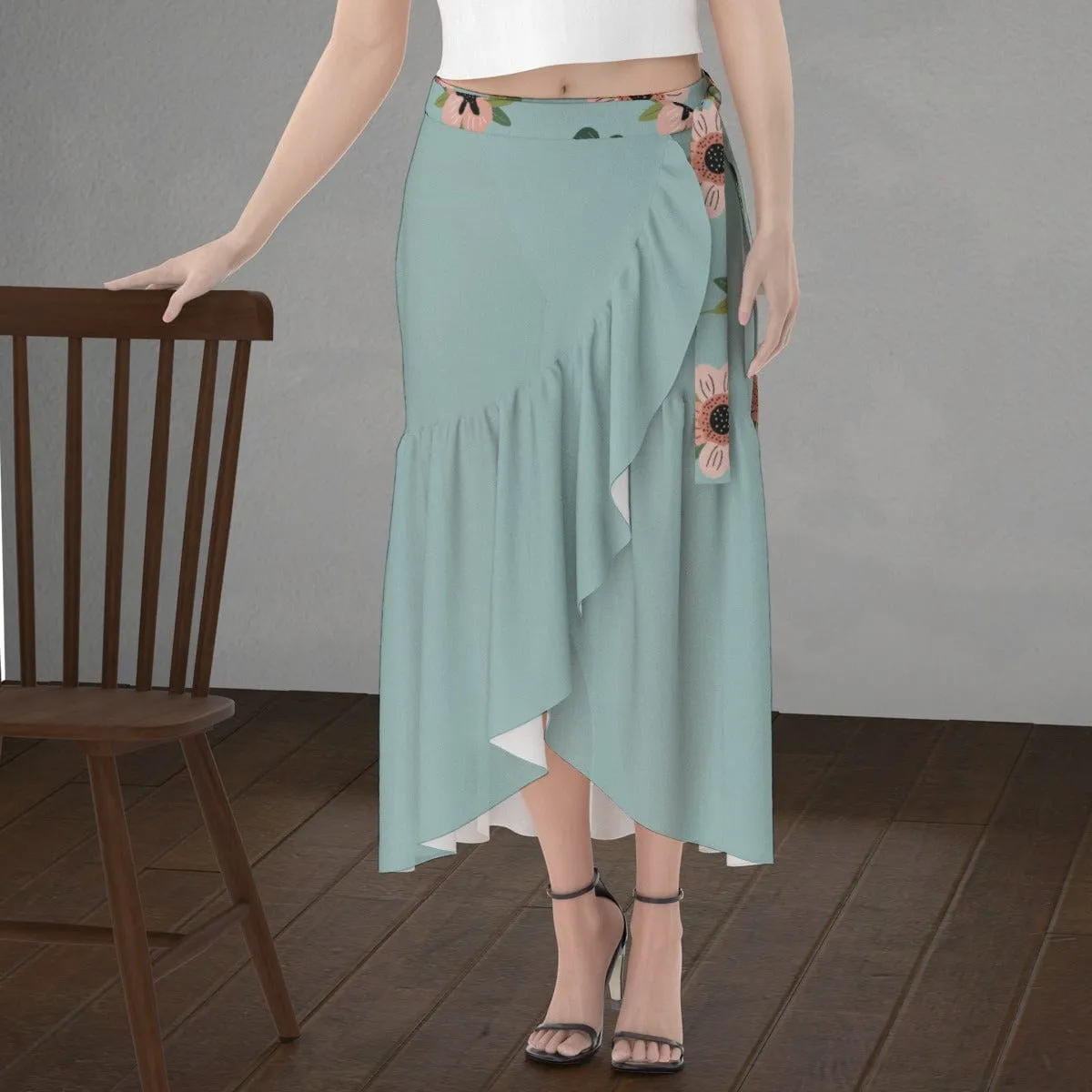 Blue Green Coral Floral skirt -  Women's Wrap Skirt