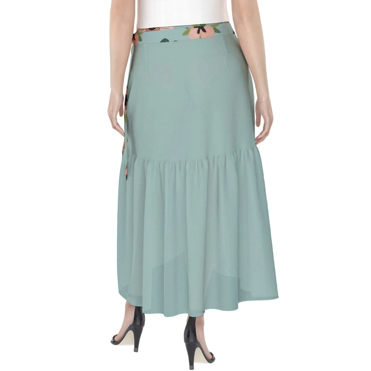 Blue Green Coral Floral skirt -  Women's Wrap Skirt