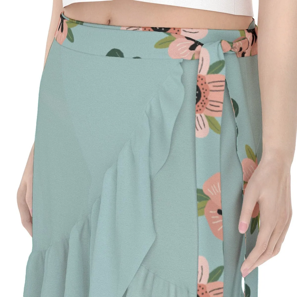 Blue Green Coral Floral skirt -  Women's Wrap Skirt