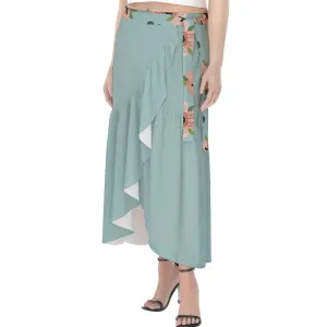 Blue Green Coral Floral skirt -  Women's Wrap Skirt